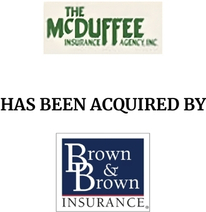 Announcement graphic for Brown & Brown Insurance acquisition of The McDuffee Insurance Agency