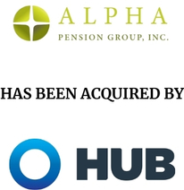 Announcement graphic for HUB International acquisition of Alpha Pension Group