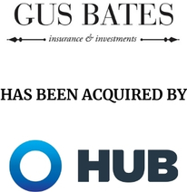 Announcement graphic for Hub International acquisition of Gus Bate Insurance & Investments
